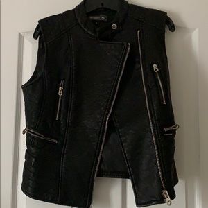 Black faux leather sleeveless jacket